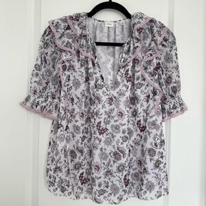 WILFRED | short sleeve ruffled floral blouse